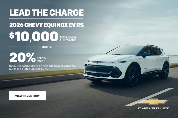 2026 Chevy Equinox EV RS. $10,000 Total Cash Allowance. Thats 20% Below MSRP for current competit...